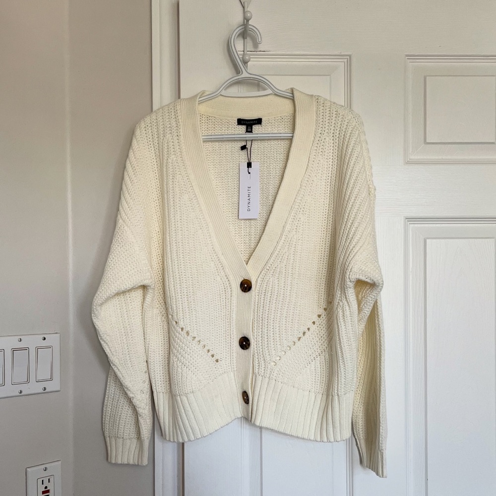 Dynamite Cream Button-Up Knit Cardigan